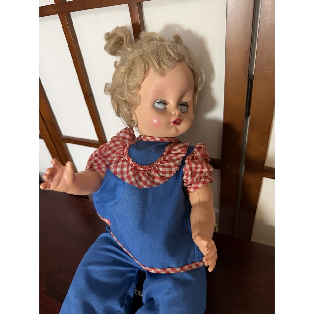 Creepy 1968 Doll Antique Dolls Spooky Halloween Prop Scary White Eyes Closed VTG